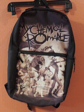 My Chemical Romance Backpack Top Zip Black Tan Graphic Front School Travel Fun